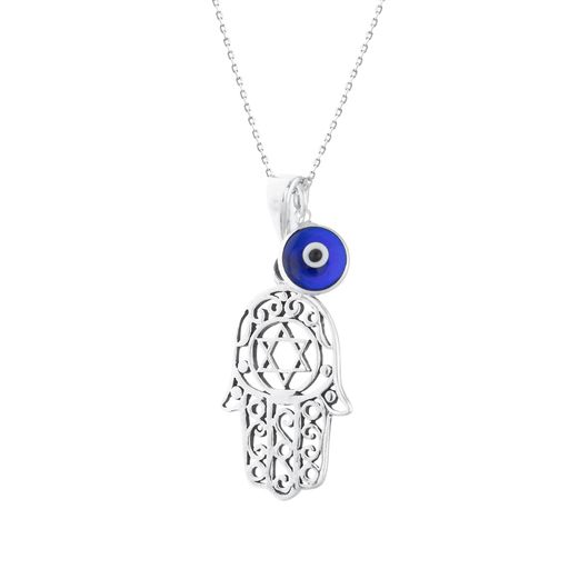 MYSTIC JEWELS BY DALIA 925スターリングシルバー ハムサネックレス 7MM イーブルアイ ペンダント 吊り下げ, ガラス, 宝石なし