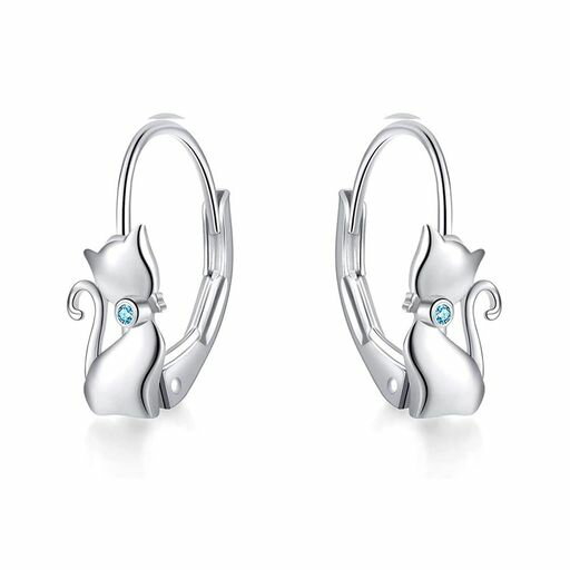 K.L.Yフープピアスレディース人気猫シルバー925リングピアス純銀製金属アレルギー対応可愛いネコ18Kピ..