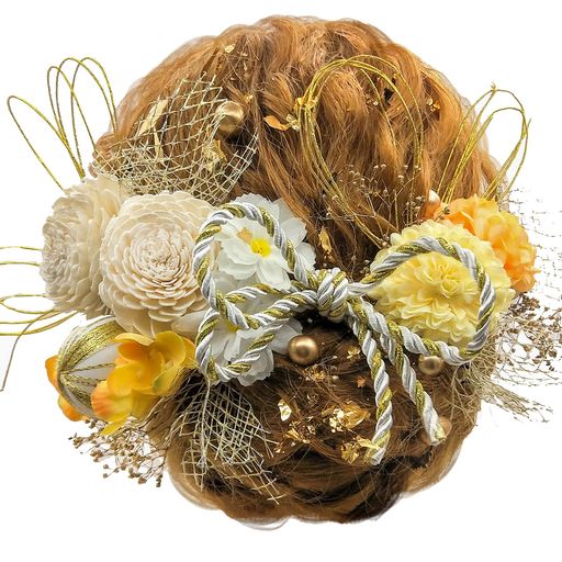 JZOON【8色展開】ドライフラワー髪飾り金箔ダリア造花飾り和玉ヘアアクセサリー成人式水引振袖着物卒業..