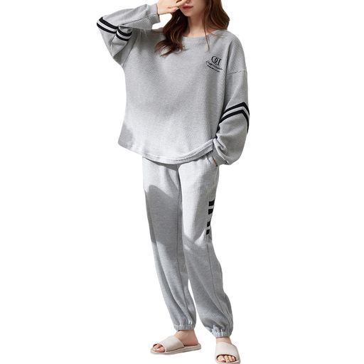 [Guooryvner]グオーリーブナーパジャマレディースルームウェア上下セット肌に優しいゆったり長袖ロゴ可愛い柄上品トップス春秋冬丸首柔らかい快適寝間着セットおしゃれ無地寝巻き薄手カ…