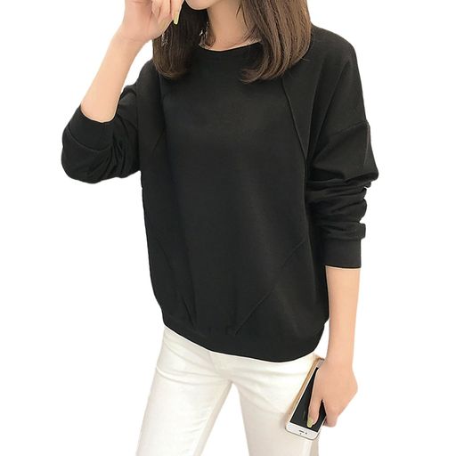 [Tiernyueth]トレーナーレディースラウンドネックオーバーサイズ長袖トップス無地ゆったり着回し力キャンパススタイルおしゃれOLかわいい人気レイジースタイルカジュアルお出掛け春秋冬(4)