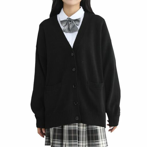 [zuevichn]スクールカーディガン女子長袖制服レディースカーディガン学生厚手無地Vネックゆったり通学