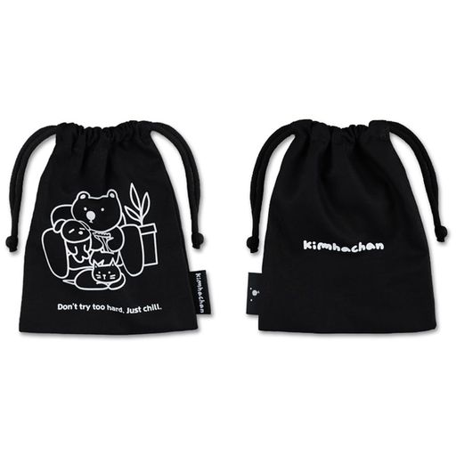 Clothing Accessories (Caps, Ties, Belts) - キムハチャンJustchillオックスフォードストリングポーチ|バッグ小物巾着ミニ巾着収納韓国雑貨(オールブラック)