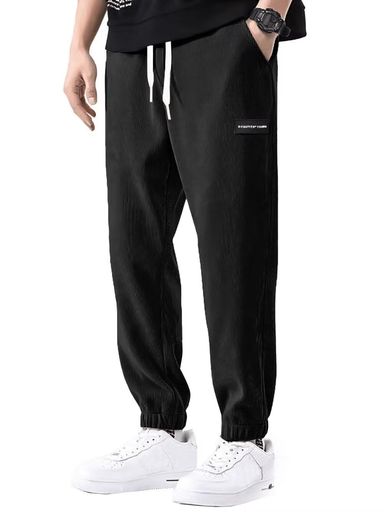 [Guooolex]ズボンメンズスラックス春服ゆったりコーデュロイパンツイージーパンツロングパンツカジュアルぱんつボトムス無地春NK003sj-blk-L