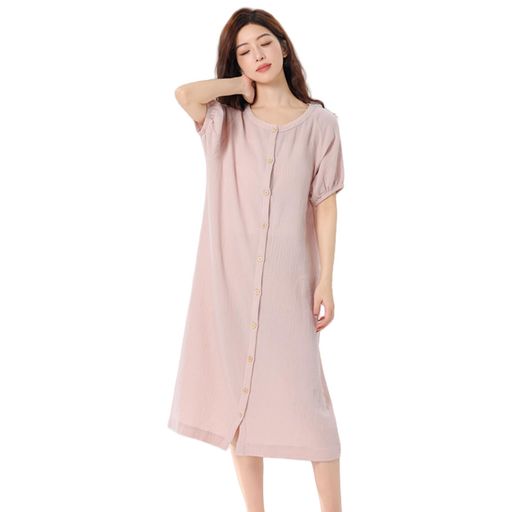 [xppe]パジャマ綿100%二重ガーゼレディースルームワンピース半袖前開き吸汗通気肌に優しい柔らかいゆったり部屋着無地春夏秋冬用