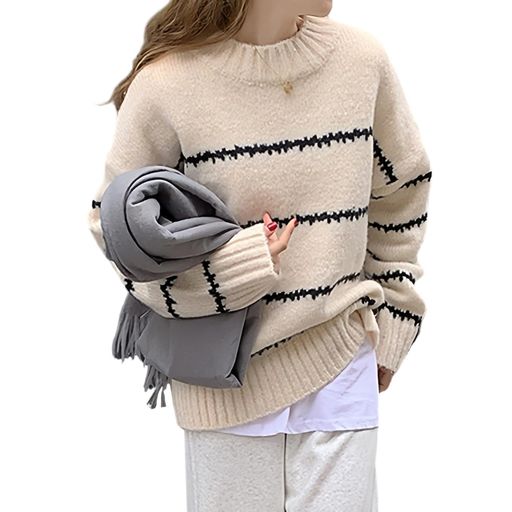 [EnagmourCheripo]ハーフタートルネックセーターレディースリブニット厚手レイジースタイル長袖プルオーバートップスストレッチ大きい..