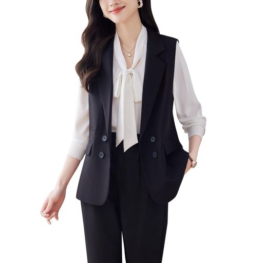 [ByFshow]ロングスーツベストベストスーツ単品レディースオフィス夏ビジネスレディースベスト袖なし着瘦せ無地大きいサイズ重ね着風ポケッ付きVネック体型カバー通勤