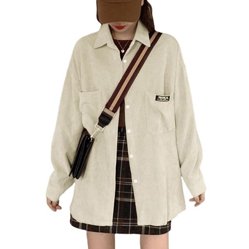 [VmiutyerLLOP]ネルシャツレディース春長袖襟付きトップス前開きゆったりライトアウターおしゃれ羽織り..