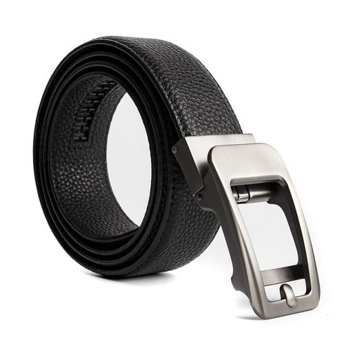 [ECHAIN]メンズラチェット本革ベルト自動バックル付幅36mm(ブラック2ウエスト:31-33)