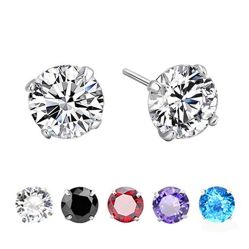 YOLOOレディースメンズ兼用カラーストーンピアススタッドピアスステンレス製金属アレルギー対応キラキラ5色の一粒ジルコニア4mm5mm6mm3サイズイヤリングY...