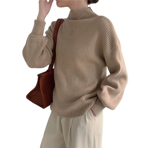 Three-Quarter Knit - [JoccKorr]トップスセーターレディース秋冬ニットトップス長袖無地ハイネックシンプルおしゃれカジュアル