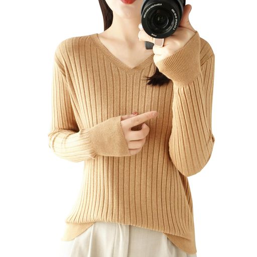 Rakuten - [PALAME]セーターレディースVネックリブニット【ニュートライVネック・大人め高級魅力・鎖骨美人】重ね着に便利着回しやすい華奢見え高伸縮リブ素材ニットソーカットソートップスニッ…