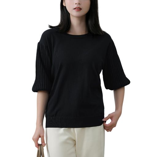 Rakuten - [MerelopCeto]サマーニットレディース半袖トップス春夏tシャツリブニット薄手サマーセーター無地大きいサイズプルオーバーパフスリーブ二の腕カバー上品きれいめオフィス通勤カジュアル