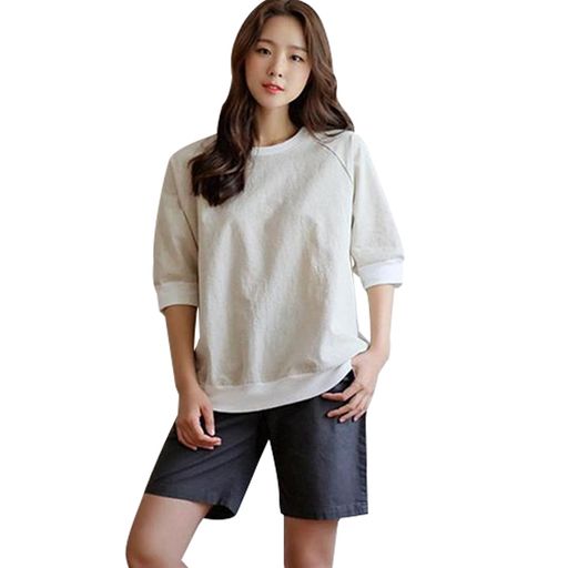 [Vincent house] Tシャツ レディース カットソー ドルマン袖 配色 半袖 切り替え トップス 春 夏 大きいサイズ プルオーバー ラウンドネック ゆったり カジュアル 体型カバー 薄手