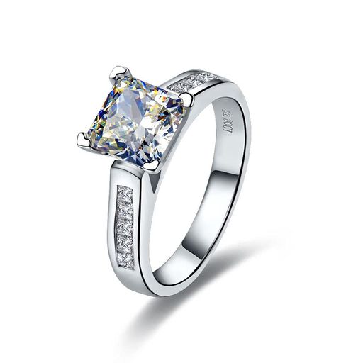 [THREEMAN]7*7mm2ctプリンセスカットエンゲージリング女性NSCDダイヤモンドの結婚指輪本物のシルバーホ..