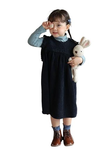 [OWIEOW]子供服女の子子供ワンピースフォーマル入園式結婚式結婚式ドレスパーティー誕生日長袖丸襟入学式発表会(ネイビー140)