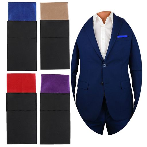 [NiceYnn]4枚セットメンズ用プリフォールドポケットスクエア(カード付き)平らなポリエステル製防汚長方形スーツハンカチジャケットや結婚式、フォーマルなタキシードに最適調整可能なカ…