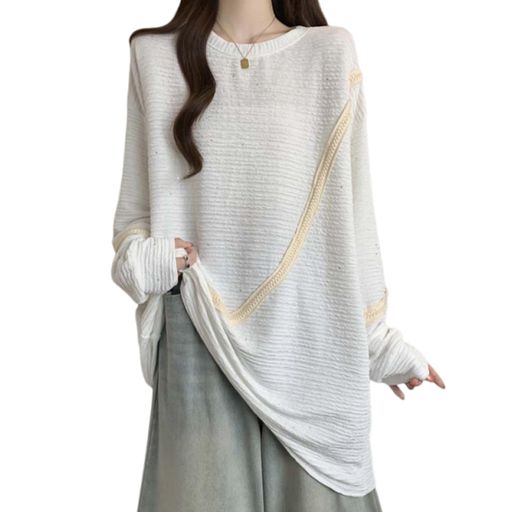 [Leadamon-oee]長袖tシャツレディースカットソースパンコールロングtシャツプリーツトップストレーナー..