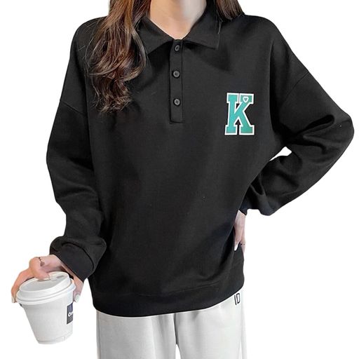 [xppe]レディーストレーナー長袖tシャツカットソートップス綿スウェットプルオーバーラペルドロップショルダースポーツウェアロングtシャツ無地大きめゆったり暖かいゆったりオフィス…