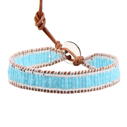 KELITCHブラウンレザーブルービーズブレスレット革紐手作り腕輪