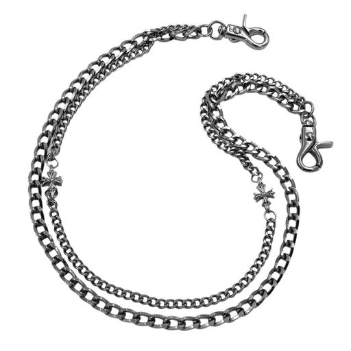 [UNIQSUM]二列フレアクロスウォレットチェーンバイカーキーチェーンSY115B(ガンメタル)