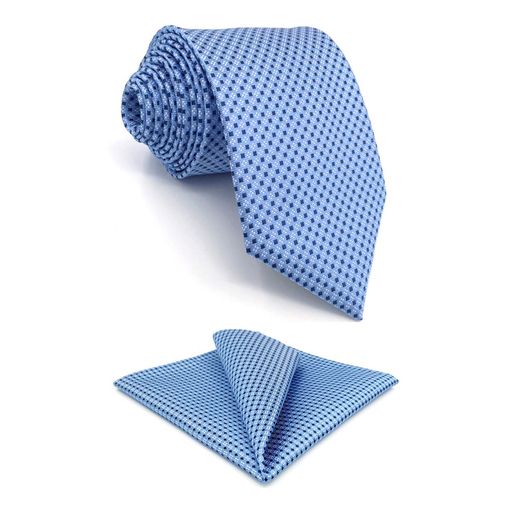 SHLAX&WING長細いネクタイセットメンズ青いドットビジネスそしてポケットチーフ