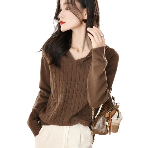 [MaadeaNoeTe]セーターニットレディースフード付きカットソートップスVネック長袖無地暖かいゆったりおしゃれやさしい着痩せ大人スタイル通勤普段着春秋冬