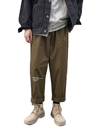 Pants - [Butrends]ジョガーカーゴパンツ春秋メンズワイドロングパンツカジュアルアンクルパンツ綿ZTdarkgreenXL