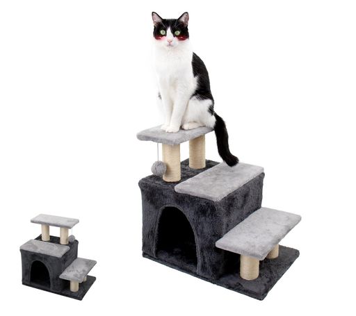 Hapineko(ハピネコ)3in1 キャットタワー ミニ 猫 犬 ステップ 段階 ハウス 爪とぎポール ボール スタイル調整可能 シニア猫/子猫/小型犬対応 ジャンプの苦手な猫ちゃん 密度UP30% MDF板採用 省ス…