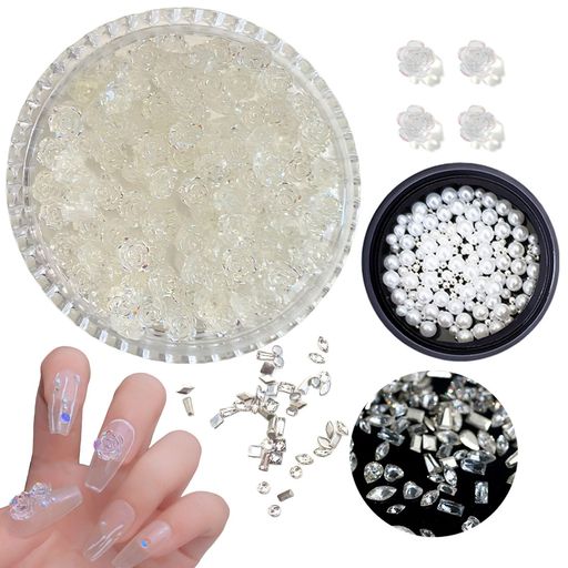 shefun 花 ネイルパーツ カメリア 薔薇 ネイル パーツ 約100個 3D 立体 小さい 6mm キラキラ 可愛い 椿 バラ ローズ 春 お花 デコパーツ レジン用 ネイルフラワー ジェルネイル