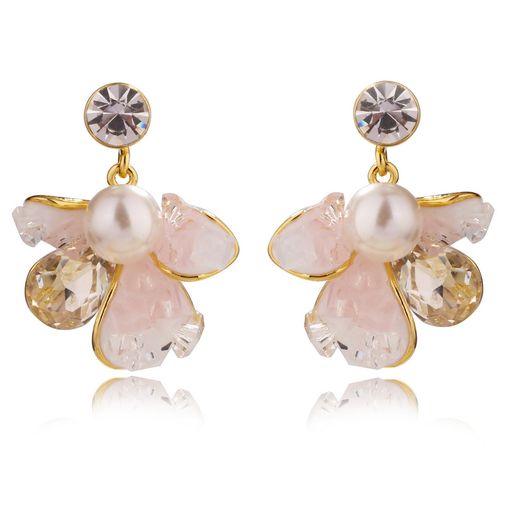 COOCYピンクの水晶の花パールシンプルデザインリングレディースフープピアスシンプルデザイン人気金属..