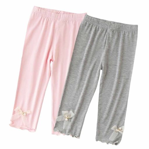 キッズレギンスパンツ2枚セット100-140cm女児女の子レギンススパッツ子供7分丈長ズボンガールズ子供タイツ可愛い子供服肌触りがいい快適通気普段着(1-灰ピンク140)