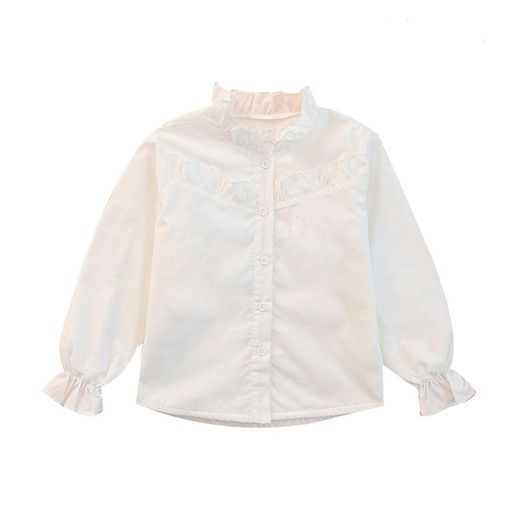 Blouses, Shirts - [YAYUPLUS]ブラウス女の子シャツフォーマルキッズ子供ガールズ入学式長袖立ち襟白無地シンプルトップスおしゃれ七五三受験入学式卒業式発表会結婚式(JP身長130Bホワイト)