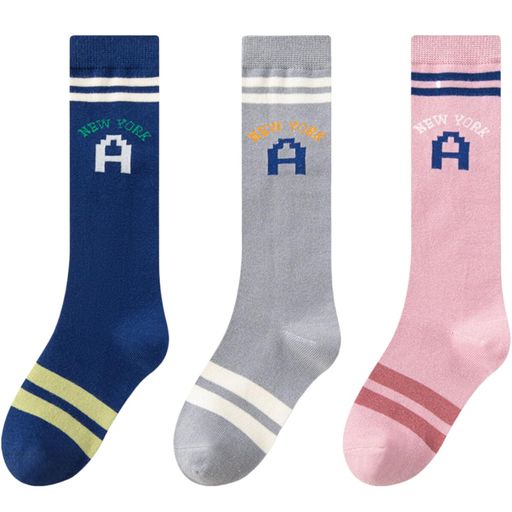 [HOLRAFAN]子供靴下膝丈ガールズスポーツソックス3足セットキッズ靴下キッズソックス女の子男の子通気性耐久性学生用通学登園通園上品入学式発表会(1/桜ネイビー灰XL)