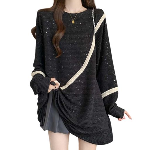 [Leadamon-oee]長袖tシャツレディースカットソースパンコールロングtシャツプリーツトップストレーナー..