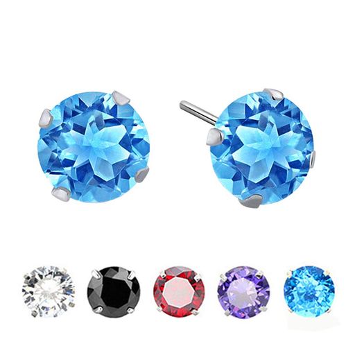 YOLOOレディースメンズ兼用カラーストーンピアススタッドピアスステンレス製金属アレルギー対応キラキラ5色の一粒ジルコニア4mm5mm6mm3サイズイヤリングY...