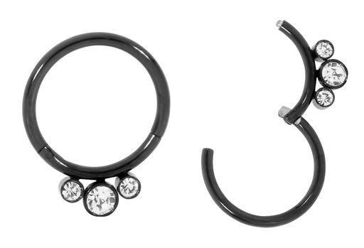 365枕木1ペアステンレス鋼16g蝶番の宝石セグメントリングフープスリーパーイヤリング8mmブラック