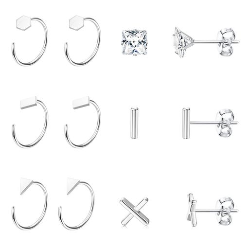ORAZIO[オラジオ]【6ペアセット】ジルコニアピアスレディース人気リングピアスシンプル軟骨ピアス小さい可愛いハーフフープピアスステンレス金属アレルギー対応20G(スタイルC)
