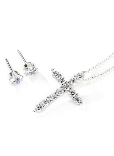 [NEOGLORY](ネオグロリー)JewelryファッションクロスCZジルコニアペンダントシルバーステンレスネックレス金属アレルギー316L誕生日ホワイトデーギフトプレゼント