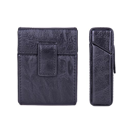 [Wovzoe]メンズ向け多機能シガレットケースレザー&PU素材ライターホルダー&名刺収納付きポーチ(ブラック)