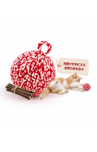 JAYU PET レッド キャット ボール【鈴なし】 マタタビ 入りおもちゃ 手作り マタタビおもちゃ 室内 猫用おもちゃ 子猫用 おもちゃ 猫用ギフト(7.0cm)