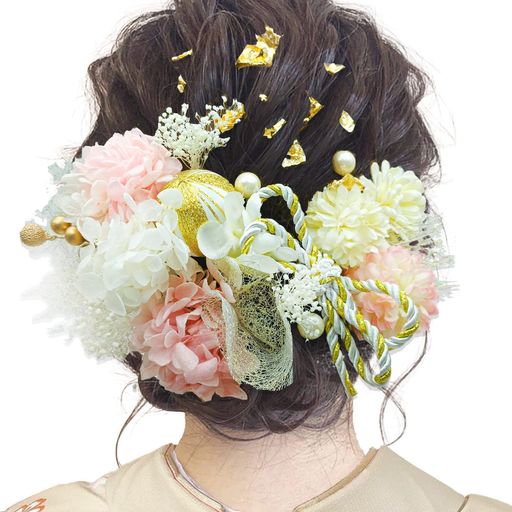 [JZOON]髪飾り成人式人気ドライフラワーヘアアクセサリー振袖着物卒業式入学式発表会袴結婚式七五三浴衣和装結納かすみ草網高級造花リボン紫陽花和玉金箔手作り前撮りY2102
