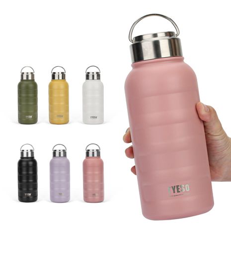 TYESO水筒魔法瓶マグボトル真空断熱スポーツボトル直飲みステンレス2重構造広口ハンドル付大人子供0.75/1リットル(750mlピンク)