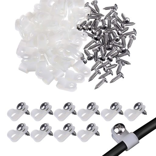 VIPMOON ケーブルクリップ ネジ止め 100個入り 直径10.4mm ケーブルホルダー 壁 固定 Rタイプ ケーブルクランプ ネジ付き コードクリップ ナイロン コードフック ケーブル収納 コード管理 ケー…