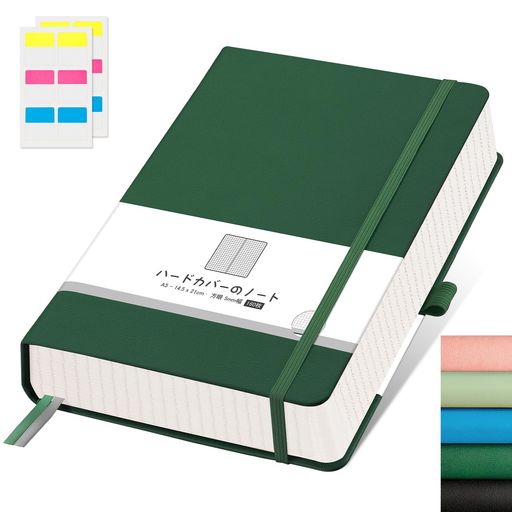 AHGXG方眼ノート、100GSM5mm方眼紙160枚、分厚いノート、ハードカバー、A5サイズ:横14.6cmx縦21.3cm、..