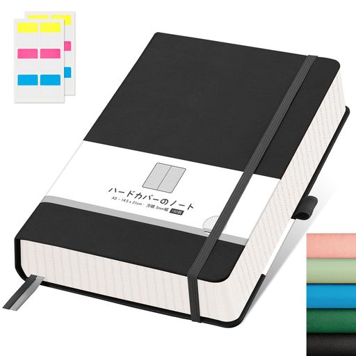 AHGXG方眼ノート、100GSM5mm方眼紙160枚、分厚いノート、ハードカバー、A5サイズ:横14.6cmx縦21.3cm、..
