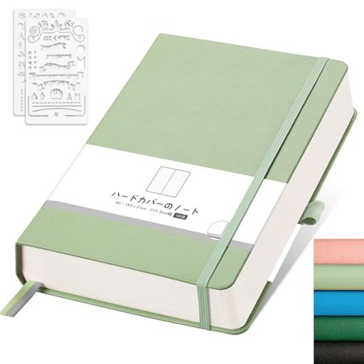 AHGXGA5ノート分厚いバレットジャーナル320ページ100GSM厚紙全ページ番号付き5mmドット罫ハードカバーノート、手帳です、A5サイズ:横14.6cmx縦21.3cm、大学での使用、絵画、旅行日記ライトグリ…