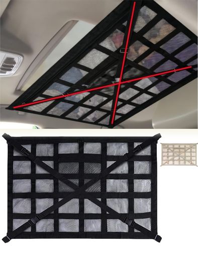 Rakuten - 【LIUSHUYAN改良型クロス構造】車天井収納垂れにくい車天井ネット2層タイプ収納簡単取り付けルーフネットラゲッジネット車中泊ダブルファスナーバックル固定日本語説明書付きLサイズ(90x…