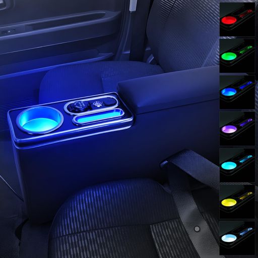 Rakuten - BUYFULLコンソールボックスハイゼットカーゴS700Vピクシスバンアームレスト呼吸ランプ七色変換ドリンクホルダーUSBポート付き小物入れ足踏み式サイドブレーキ車用HJT-2取付簡単