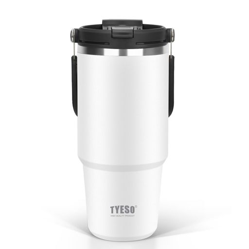 TYESO タンブラー ストロー付き 750ml コーヒー 水筒 魔法瓶 保温保冷 取っ手付ケトル 真空断熱 二重構造 広口 大容量 直飲み 漏れない ホームオフィス アウトドア 女の子 男の子 ホワイト